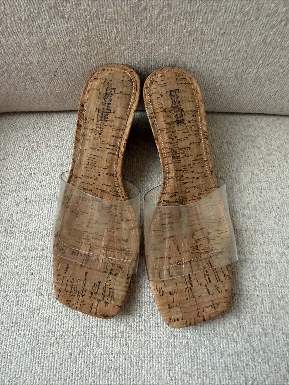 Clear Strap Cork Slide Sandals Wedges - Women